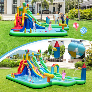 Inflatable Water Slide Park Giant Bounce House with Double Long Slides