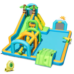Inflatable Water Slide Tropical Theme Dual Slide Aqua Park with 735W Blower