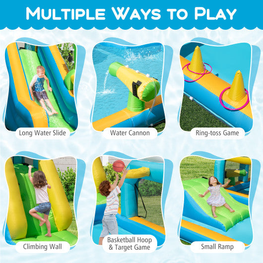 Inflatable Water Slide Tropical Theme Dual Slide Aqua Park with 735W Blower