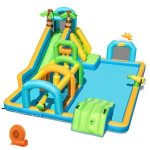 Inflatable Water Slide Tropical Theme Dual Slide Aqua Park with 750W Blower