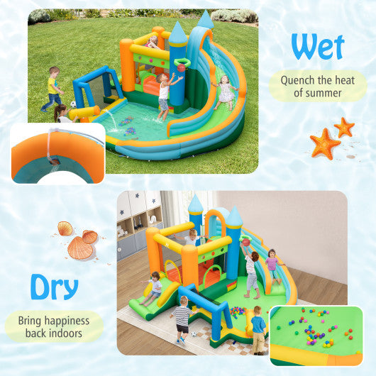 Inflatable Water Slide with Dual Slides and Splash Pool Bounce House with 735W Blower