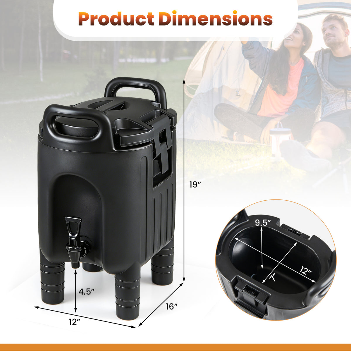 Insulated Beverage Dispensers Set of 2 Hot and Cold Drink Server Carriers with Ergonomic Handles-Black