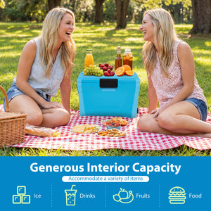 Insulated Portable Cooler Hard Shell Ice Chest with 2 Cup Holders-Blue