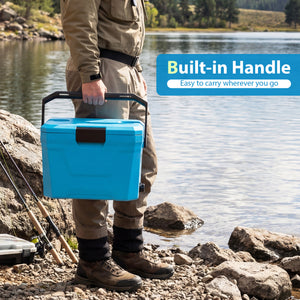 Insulated Portable Cooler Hard Shell Ice Chest with 2 Cup Holders-Blue