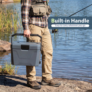 Insulated Portable Cooler Hard Shell Ice Chest with 2 Cup Holders-Gray