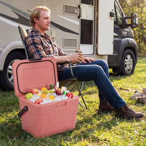 Insulated Portable Cooler Hard Shell Ice Chest with 2 Cup Holders-Pink