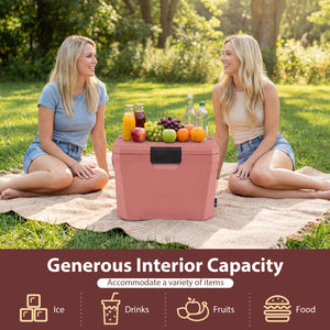 Insulated Portable Cooler Hard Shell Ice Chest with 2 Cup Holders-Pink