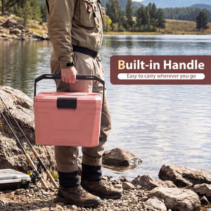 Insulated Portable Cooler Hard Shell Ice Chest with 2 Cup Holders-Pink