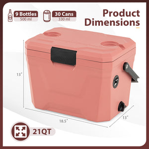 Insulated Portable Cooler Hard Shell Ice Chest with 2 Cup Holders-Pink