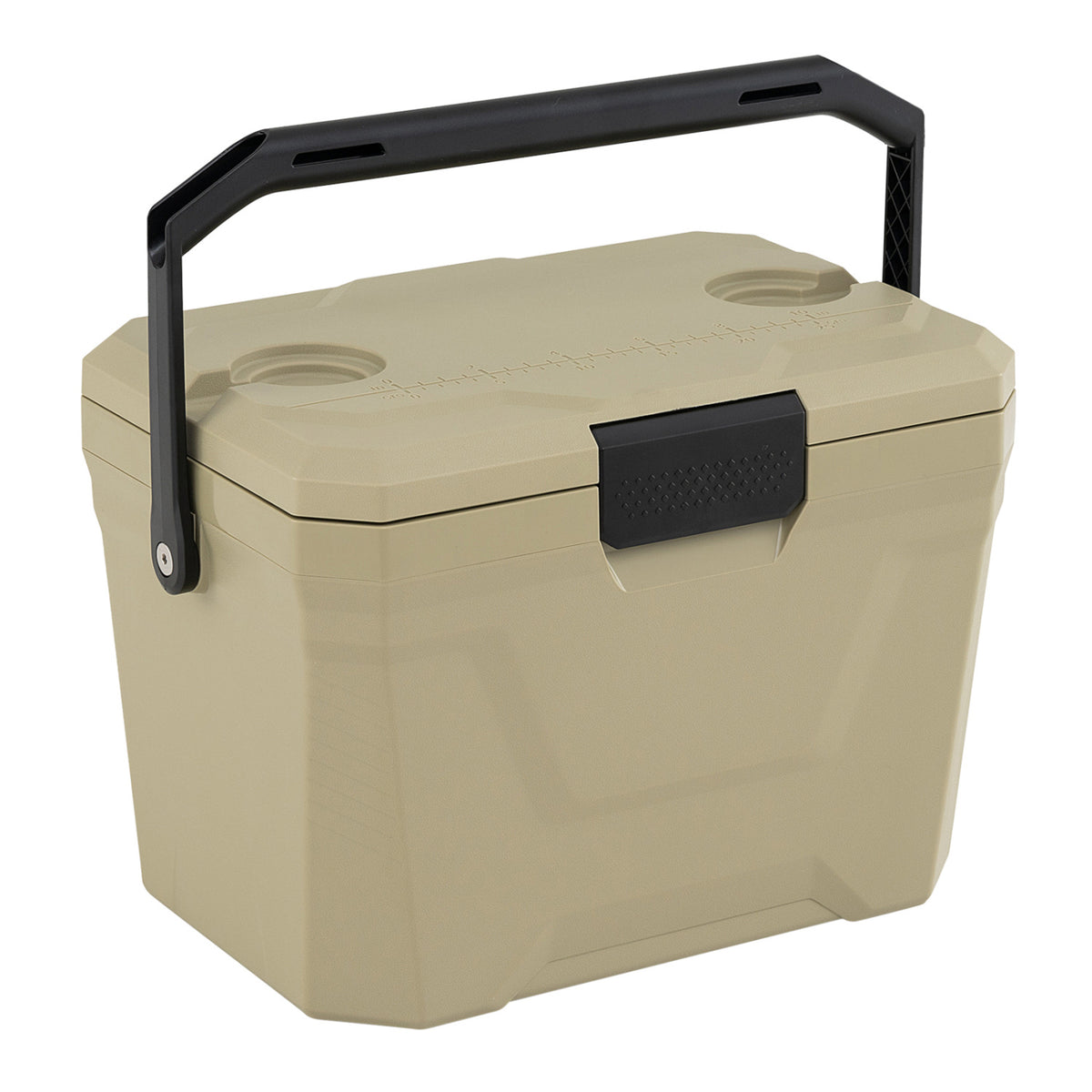 Insulated Portable Cooler Hard Shell Ice Chest with 2 Cup Holders-Sand Color