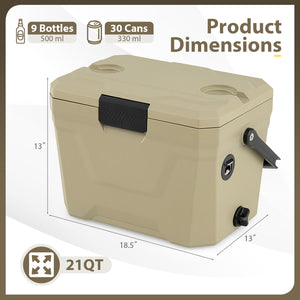 Insulated Portable Cooler Hard Shell Ice Chest with 2 Cup Holders-Sand Color
