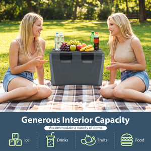 Insulated Portable Cooler Hard Shell Ice Chest with 2 Cup Holders Bottle Opener and Drain Plug-Gray