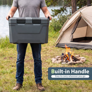 Insulated Portable Cooler Hard Shell Ice Chest with 2 Cup Holders Bottle Opener and Drain Plug-Gray
