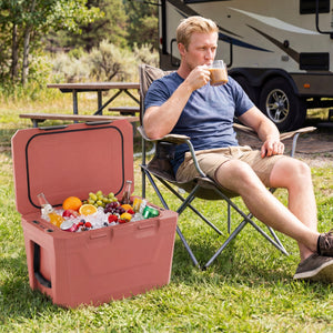 Insulated Portable Cooler Hard Shell Ice Chest with 2 Cup Holders Bottle Opener and Drain Plug-Pink