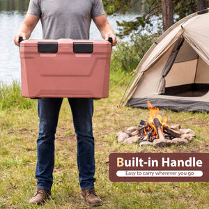 Insulated Portable Cooler Hard Shell Ice Chest with 2 Cup Holders Bottle Opener and Drain Plug-Pink
