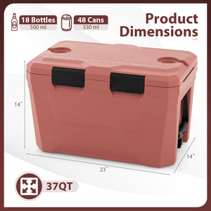 Insulated Portable Cooler Hard Shell Ice Chest with 2 Cup Holders Bottle Opener and Drain Plug-Pink