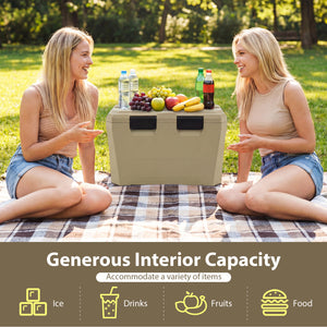 Insulated Portable Cooler Hard Shell Ice Chest with 2 Cup Holders Bottle Opener and Drain Plug-Sand Color