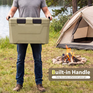 Insulated Portable Cooler Hard Shell Ice Chest with 2 Cup Holders Bottle Opener and Drain Plug-Sand Color