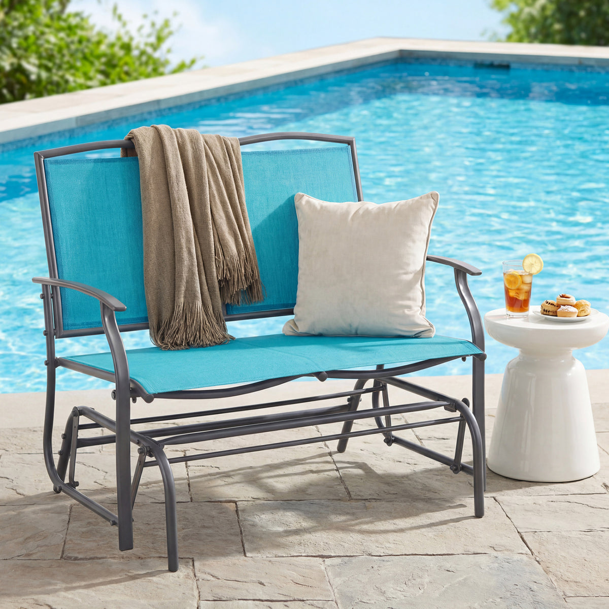 Iron Patio Rocking Chair for Outdoor Backyard-Turquoise