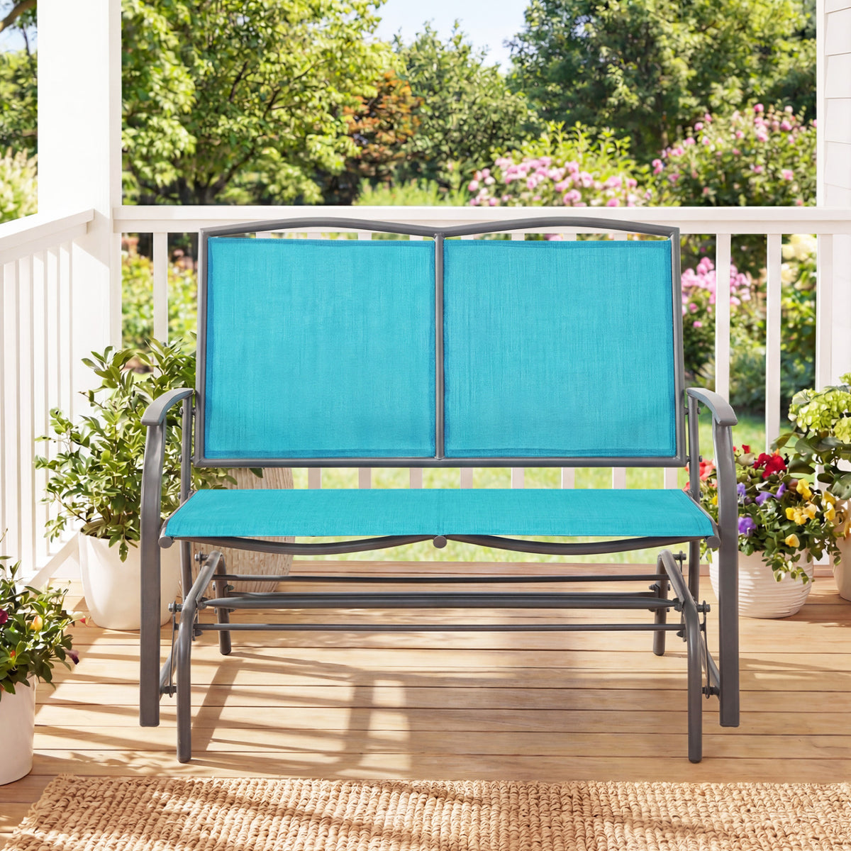 Iron Patio Rocking Chair for Outdoor Backyard-Turquoise