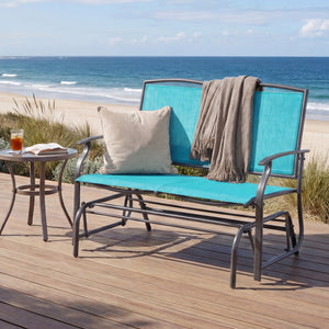 Iron Patio Rocking Chair for Outdoor Backyard-Turquoise