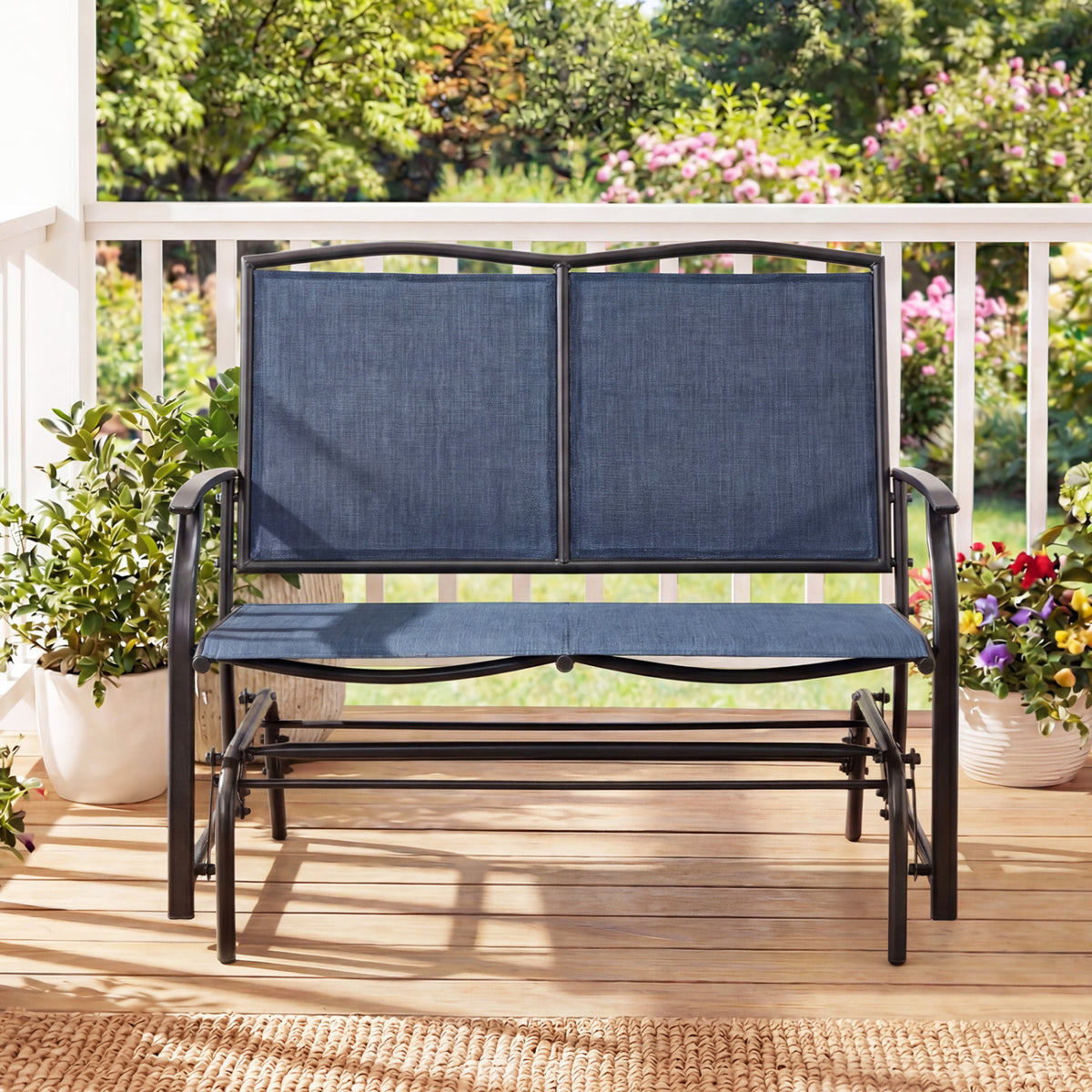 Iron Patio Rocking Chair for Outdoor Backyard and Lawn-Navy