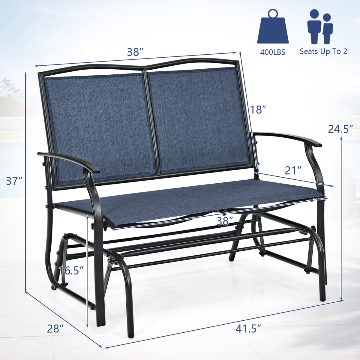 Iron Patio Rocking Chair for Outdoor Backyard and Lawn-Navy