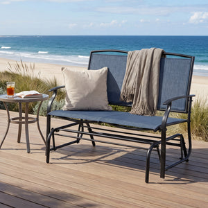Iron Patio Rocking Chair for Outdoor Backyard and Lawn-Navy
