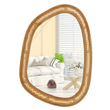33 Inches x 23.5 Inches Irregular PVC Rattan Wall Mirror with Wooden Frame-Natural