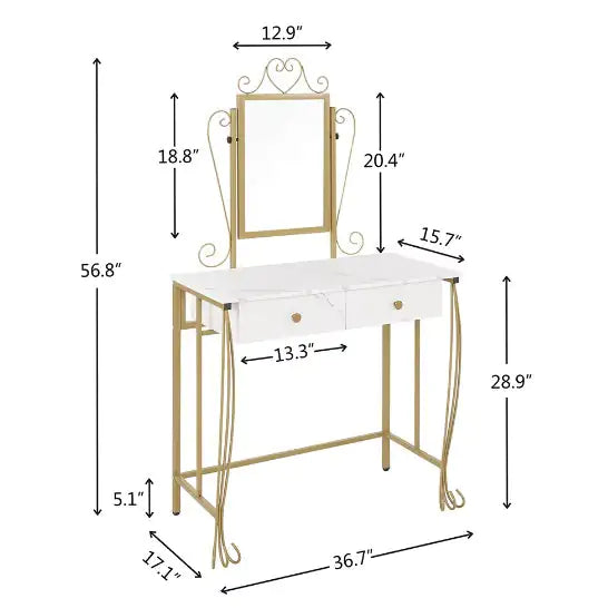 Vanity Table Set With Mirror & Stool,White Makeup Dressing Desk With Drawers For Girls,Women,Bedroom,Gift