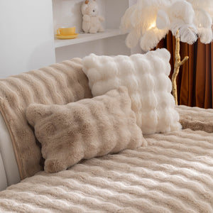 Thick Sofa Cushion Solid Color Faux Fur Fluffy Sofa Cushion Non-Slip Couch Covers
