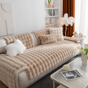 Thick Sofa Cushion Solid Color Faux Fur Fluffy Sofa Cushion Non-Slip Couch Covers