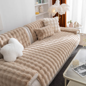 Thick Sofa Cushion Solid Color Faux Fur Fluffy Sofa Cushion Non-Slip Couch Covers