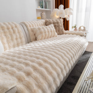 Thick Sofa Cushion Solid Color Faux Fur Fluffy Sofa Cushion Non-Slip Couch Covers