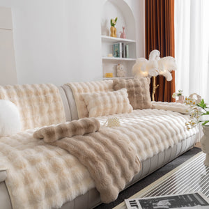 Thick Sofa Cushion Solid Color Faux Fur Fluffy Sofa Cushion Non-Slip Couch Covers