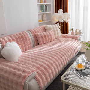 Thick Sofa Cushion Solid Color Faux Fur Fluffy Sofa Cushion Non-Slip Couch Covers