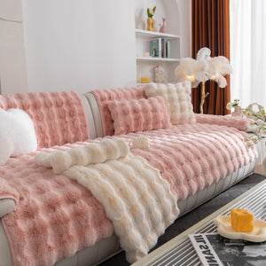 Thick Sofa Cushion Solid Color Faux Fur Fluffy Sofa Cushion Non-Slip Couch Covers