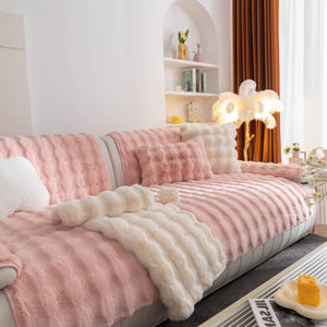 Thick Sofa Cushion Solid Color Faux Fur Fluffy Sofa Cushion Non-Slip Couch Covers