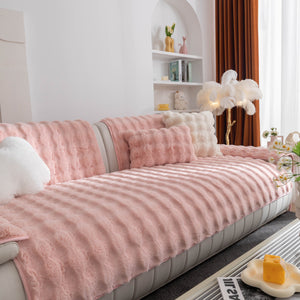 Thick Sofa Cushion Solid Color Faux Fur Fluffy Sofa Cushion Non-Slip Couch Covers