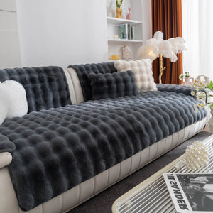 Thick Sofa Cushion Solid Color Faux Fur Fluffy Sofa Cushion Non-Slip Couch Covers