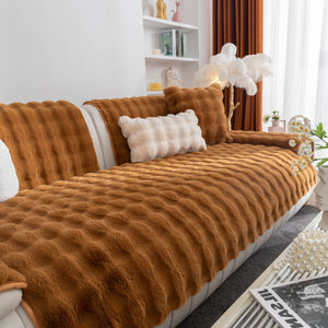 Thick Sofa Cushion Solid Color Faux Fur Fluffy Sofa Cushion Non-Slip Couch Covers