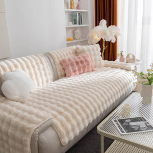 Thick Sofa Cushion Solid Color Faux Fur Fluffy Sofa Cushion Non-Slip Couch Covers