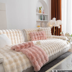 Thick Sofa Cushion Solid Color Faux Fur Fluffy Sofa Cushion Non-Slip Couch Covers