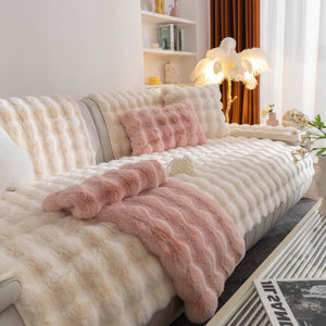 Thick Sofa Cushion Solid Color Faux Fur Fluffy Sofa Cushion Non-Slip Couch Covers