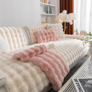Thick Sofa Cushion Solid Color Faux Fur Fluffy Sofa Cushion Non-Slip Couch Covers
