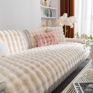 Thick Sofa Cushion Solid Color Faux Fur Fluffy Sofa Cushion Non-Slip Couch Covers