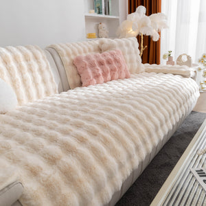 Thick Sofa Cushion Solid Color Faux Fur Fluffy Sofa Cushion Non-Slip Couch Covers