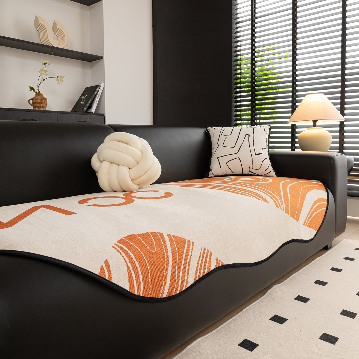 Abstract Art Sofa Cover with Wave Edge, Non Slip Couch Cover for Stylish Homes