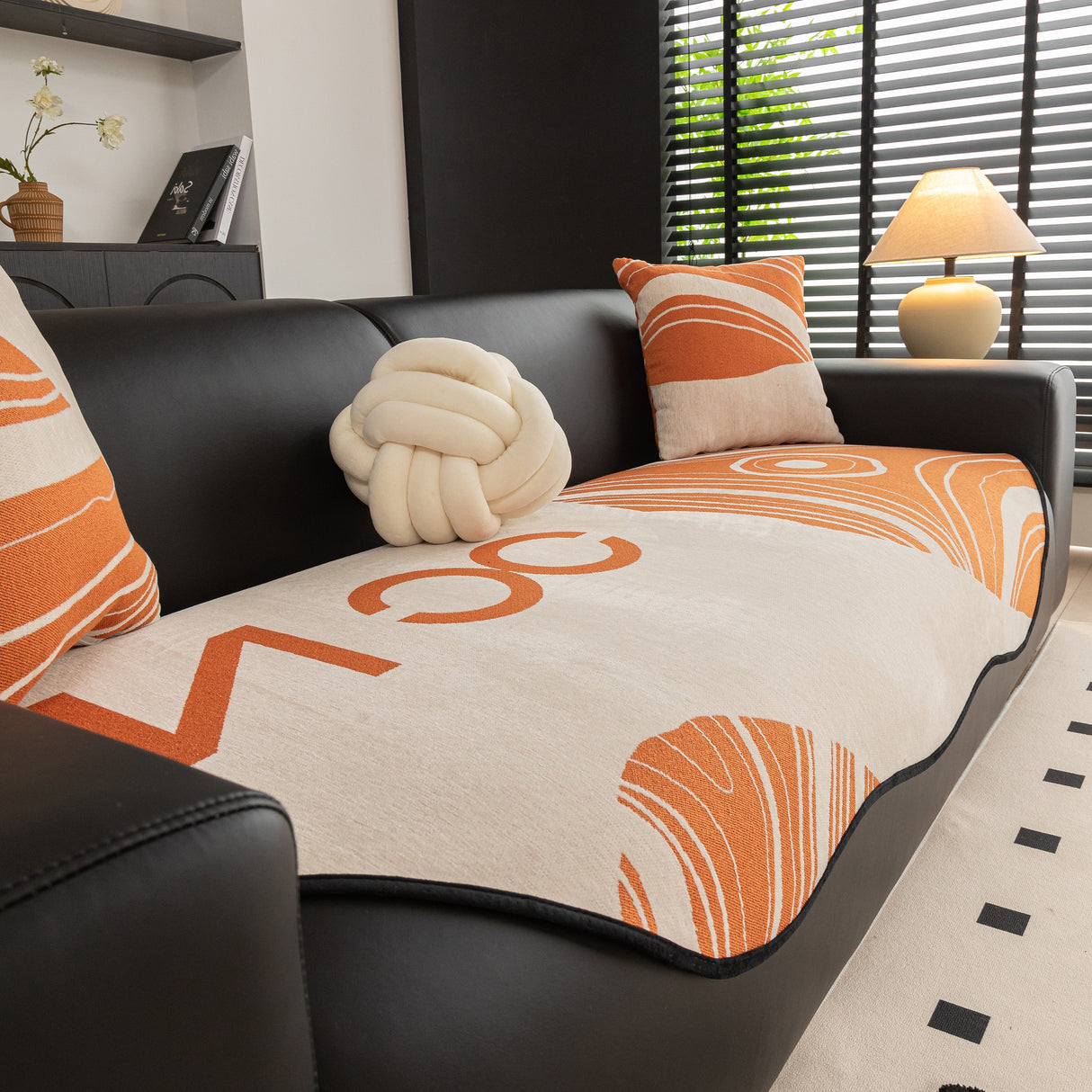 Abstract Art Sofa Cover with Wave Edge, Non Slip Couch Cover for Stylish Homes