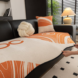 Abstract Art Sofa Cover with Wave Edge, Non Slip Couch Cover for Stylish Homes
